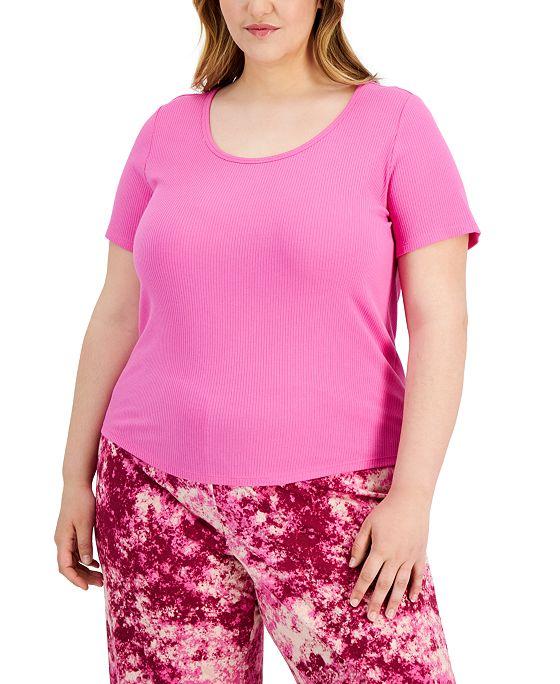 Jenni Plus Size Ribbed Short-Sleeve Top, Created for Macy's