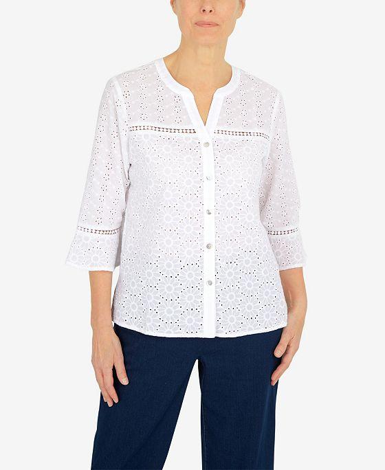 Women's Eyelet Button Front Top