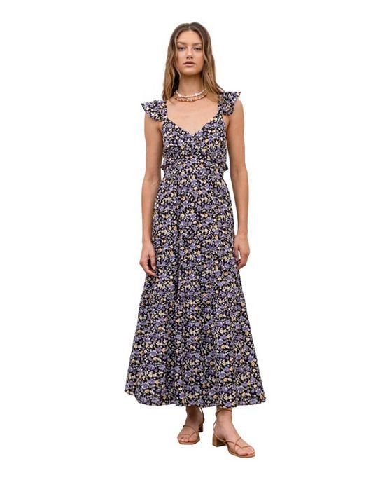 Women's Ruffle Sleeve Tiered Print Midi Dress