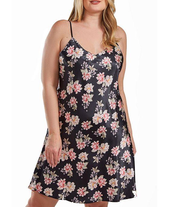 Cyrus Plus Size Ultra Soft Floral Satin Chemise in Bias Cut Silhouette