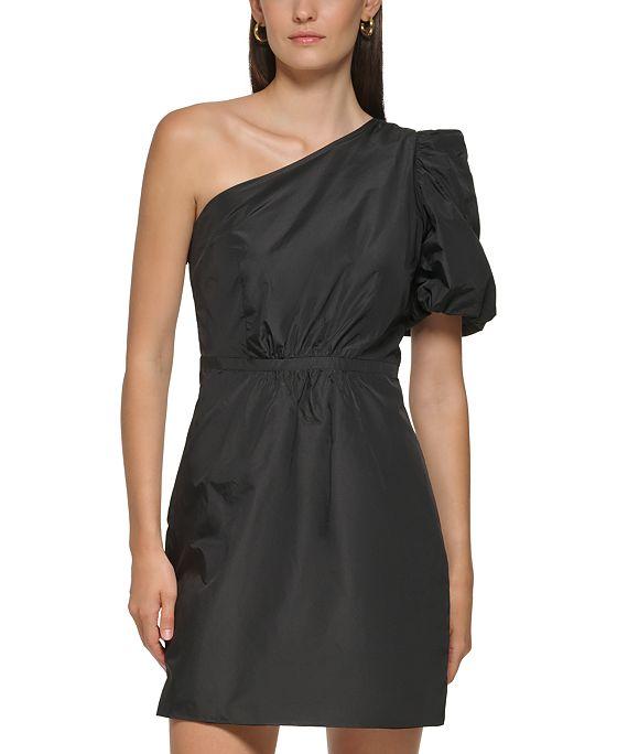 Women's One-Shoulder Puff-Sleeve Taffeta Dress