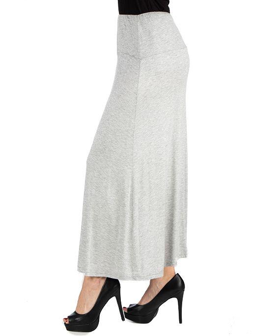 Women Elastic Waist Solid Color Maxi Skirt