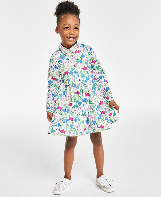 Little Girl's Long-Sleeve Floral Shirtdress, Created for Macy's