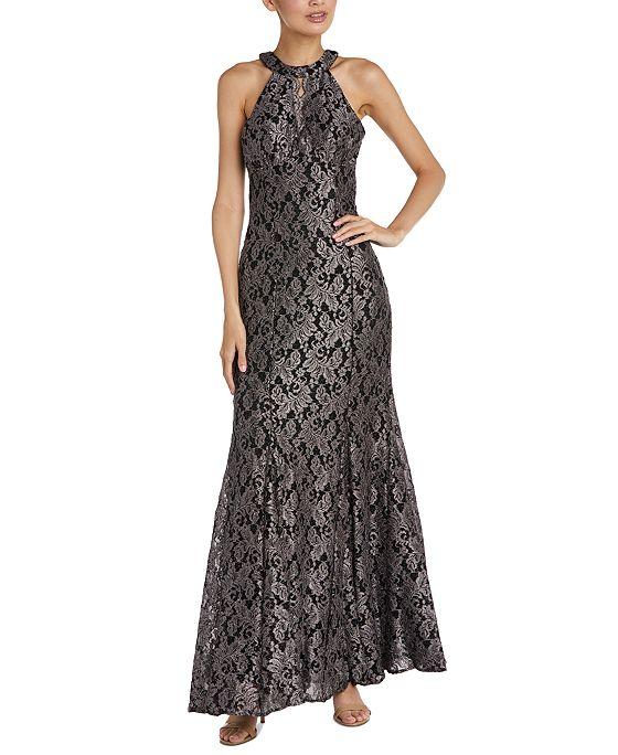 Glitter-Lace Keyhole Gown