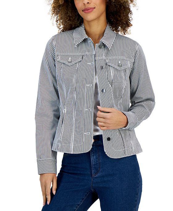 Women's Striped Denim Trucker Jacket, Created for Macy's