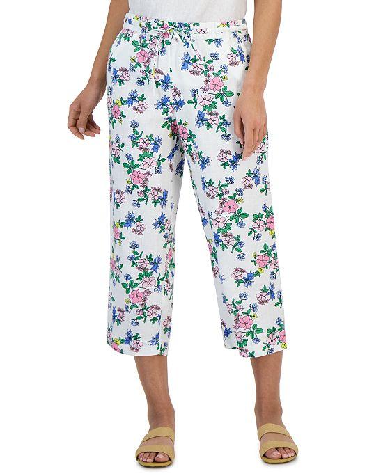 Women's Linen Floral Cropped Pants, Created for Macy's