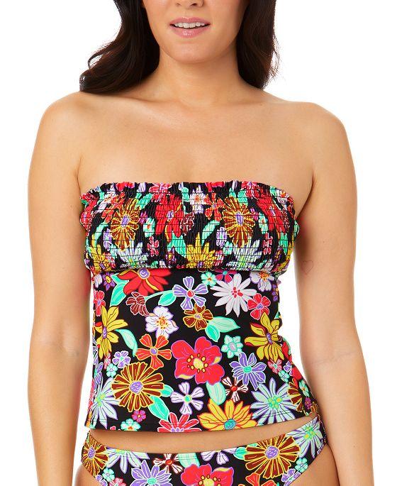 Juniors' Floral-Print Smocked Tankini Top, Created for Macy's