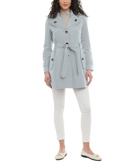 Petite Single-Breasted Notched-Collar Belted Raincoat