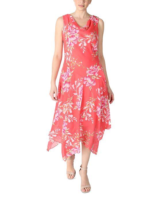 Women's Sleeveless Draped-Neck Floral-Print Maxi Dress