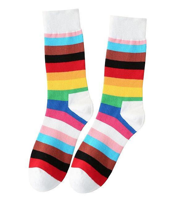 Women's Honey Comb Cuff Rainbow Striped Sock