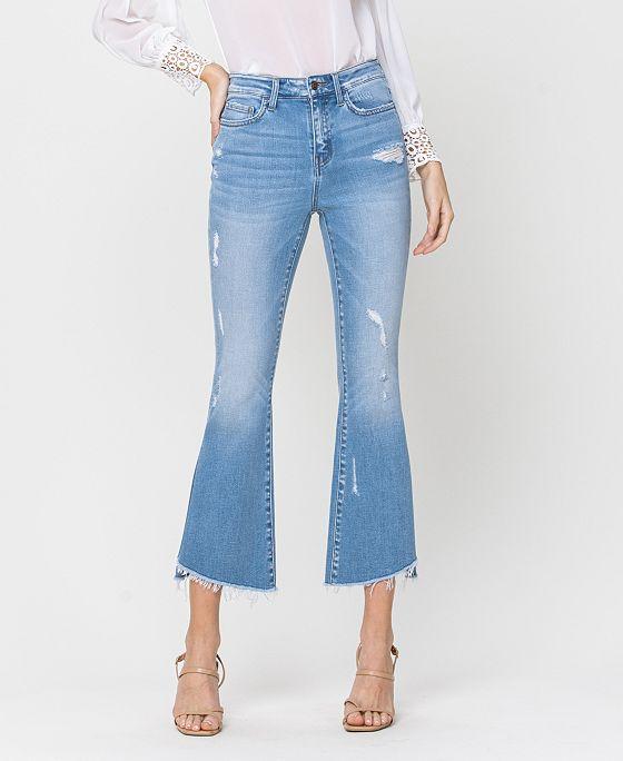 FLYING MONKEY Women's Mid Rise Crop Kick Flare Jeans with Side Slit