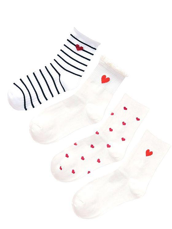 Women's Hearts and Stripes Crew Socks, Pack of 4