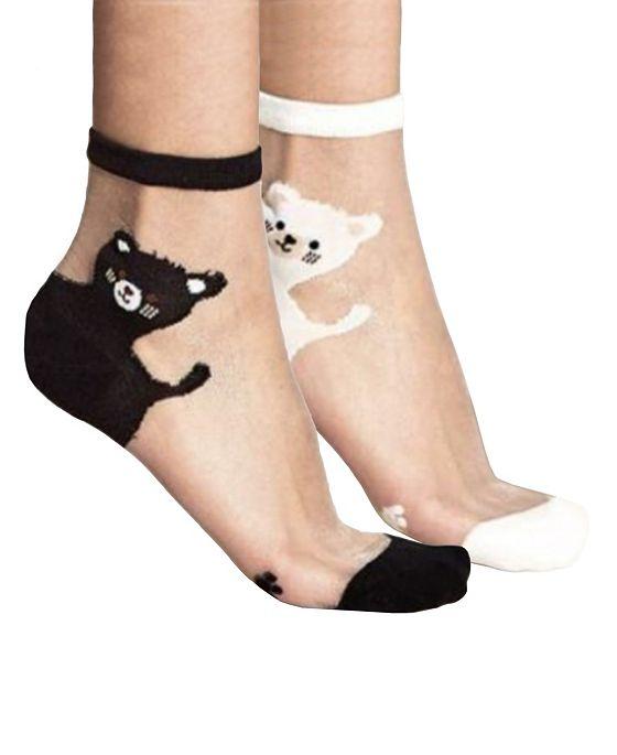 Stems Women's Sheer Cats Two Pair Pack Socks