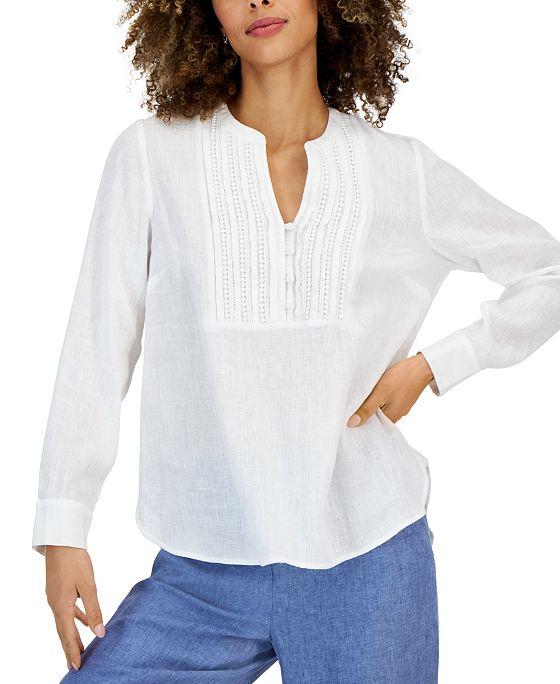 Women's Linen Split-Neck Tunic, Created for Macy's