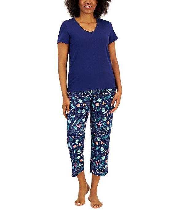 Women's Cotton Lace-Trim Essentials Capri Pajama Set, Created for Macy's