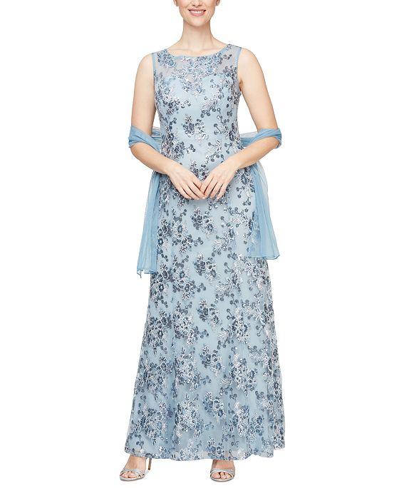 Alex Evening Women's Sequined Floral-Embroidered Gown