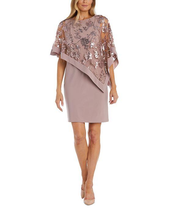 Women's Sequined Floral-Lace Poncho Dress