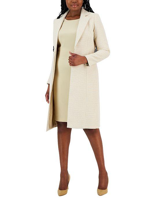 Tweed Topper Jacket and Crewneck Sheath Dress Suit, Regular and Petite Sizes