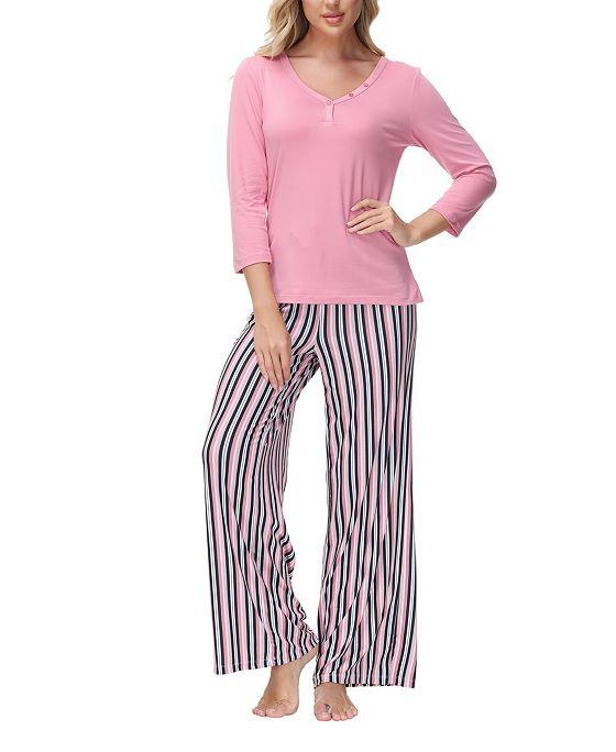 Women's Henley Tee with Lounge Pant Set, 2 Piece
