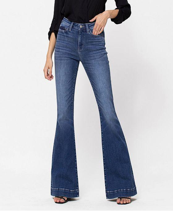 Women's Stretch High Rise Super Flare Jeans with Trouser Hem