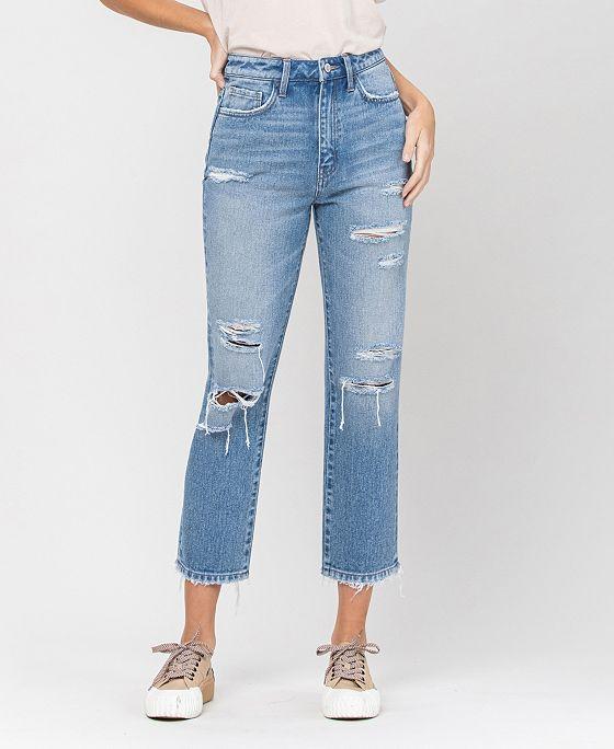 Women's Super High Rise Distressed Crop Straight Jeans