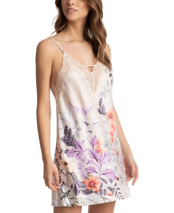 Floral-Print Satin Chemise Nightgown