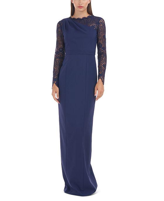 Women's Stretch Crepe Lace-Sleeve Gown 