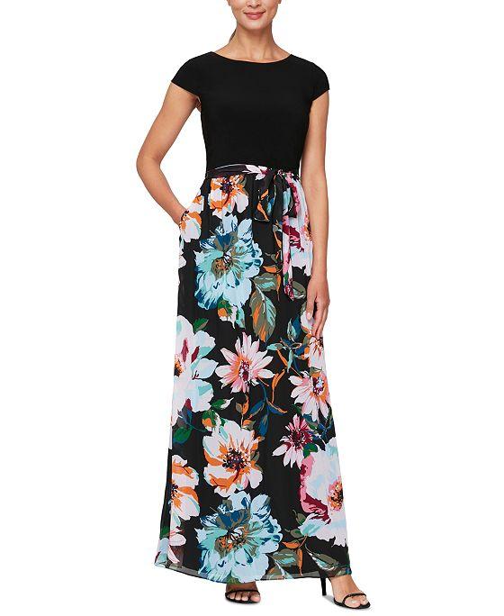 Women's Floral-Print Cap-Sleeve Maxi Dress