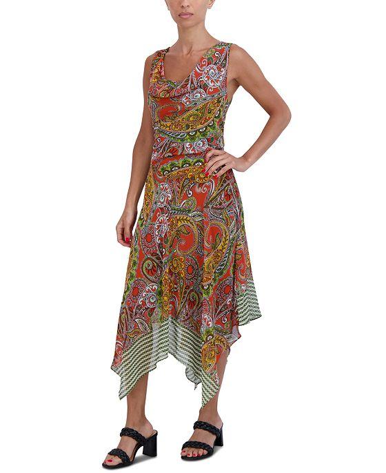 Women's Asymmetrical-Hem Paisley-Print Midi Dress