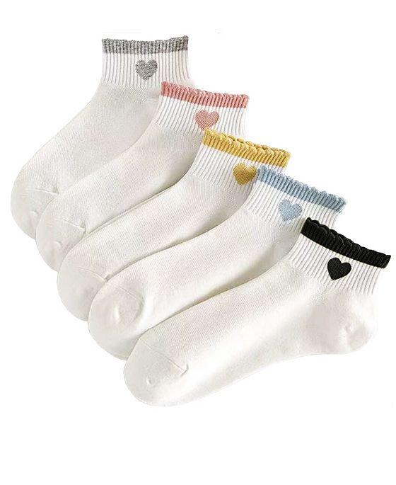 Women's Heart and Scalloped Ankle Sock Five Pack