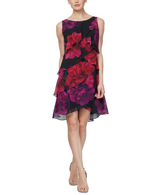 SL Fashions Tiered Floral-Print Sheath Dress
