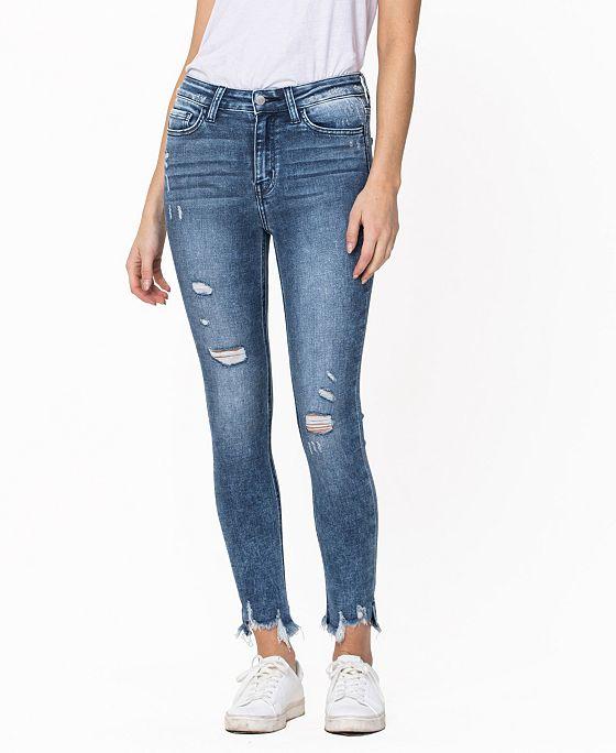 Women's High Rise Uneven Fray Hem Crop Skinny Jeans