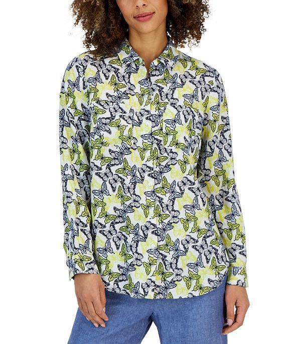 Women's Linen Butterfly Tab-Sleeve Shirt, Created for Macy's
