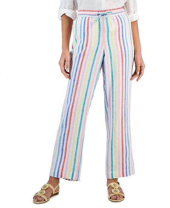 Women's Striped Linen Drawstring Pants, Created for Macy's