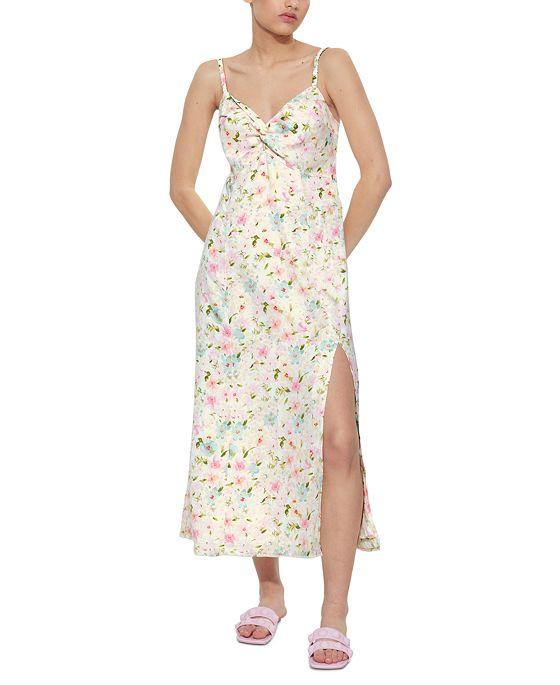 Women's Sleeveless Twist-Front Printed Midi Dress