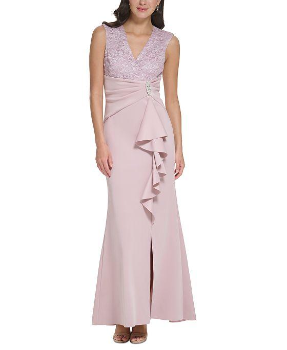Side-Ruffled Embellished Gown