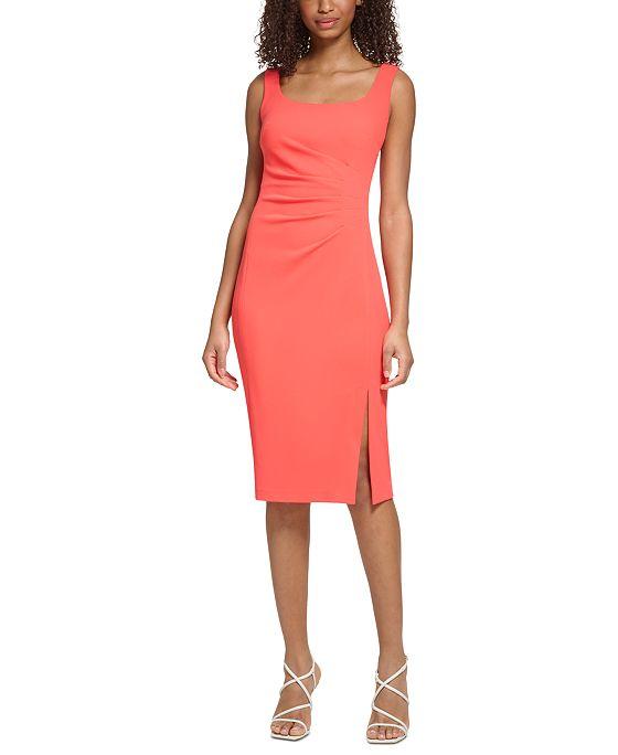 Women's Side-Ruched Square-Neck Sheath Dress